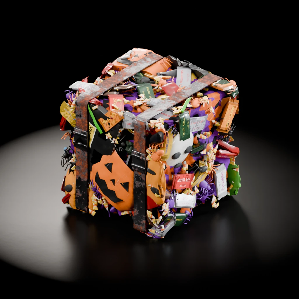 TRICK OR TREAT, a crushed.buzz cube. One of one.